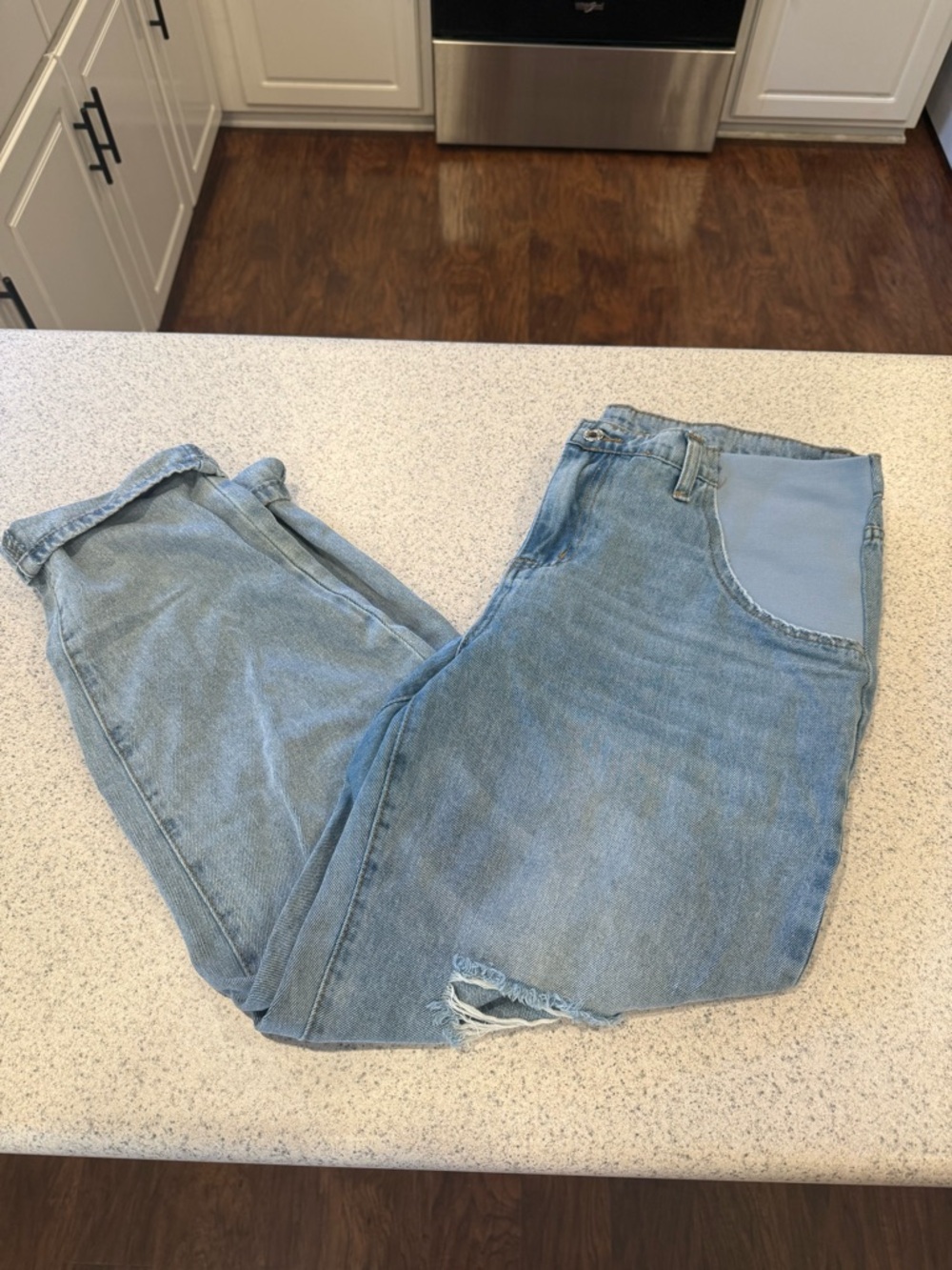 Light Blue maternity Boyfriend Jeans with Stretch Panel
